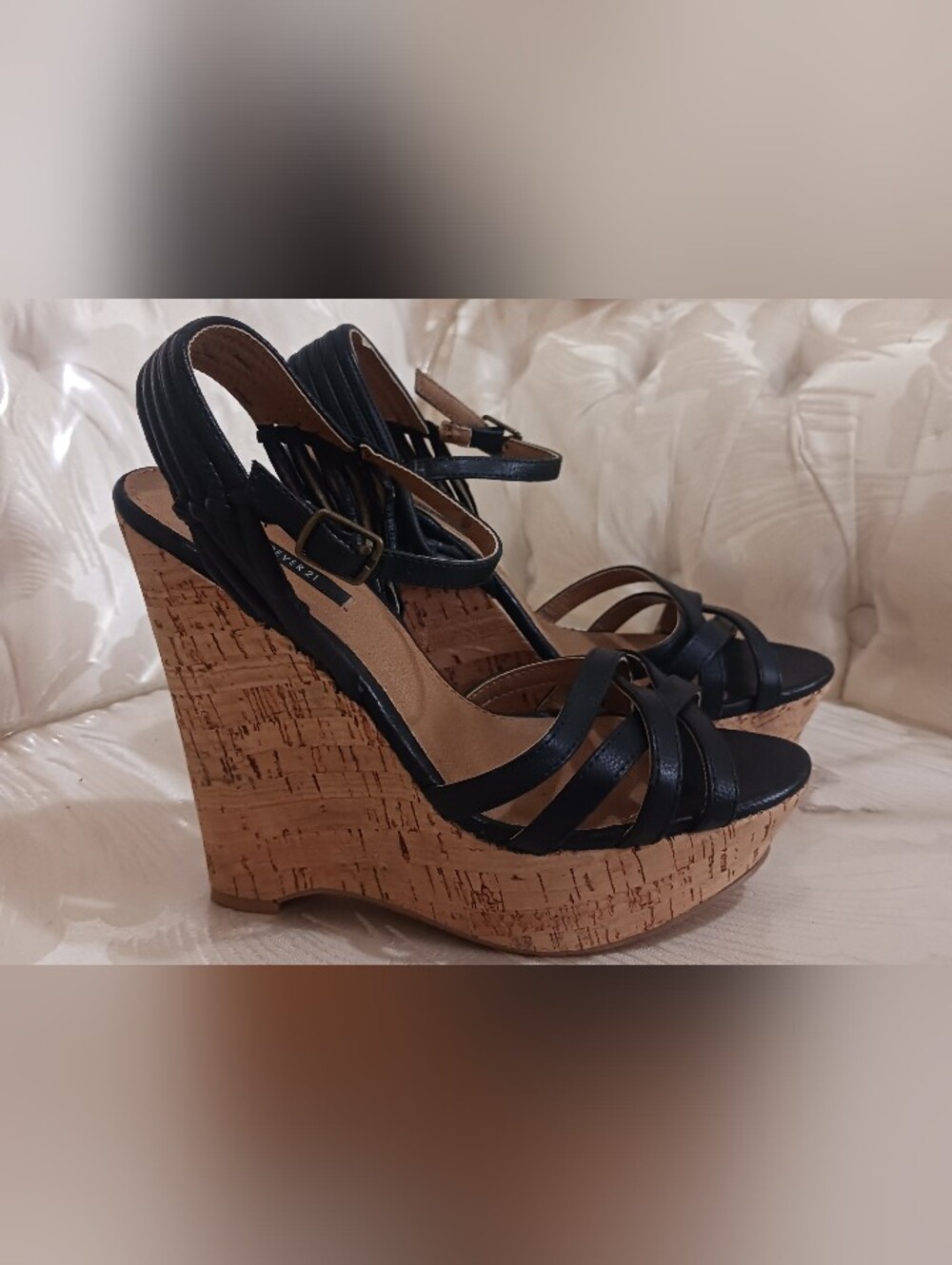 Forever 21 Black Cork Wedge Sandals